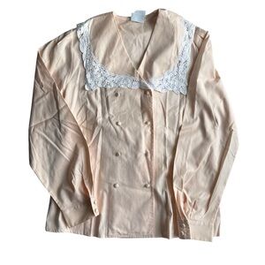 Vintage Laura Ashley Blush Pink Lace Collar Cotton Romantic Blouse US8 / EUR 38